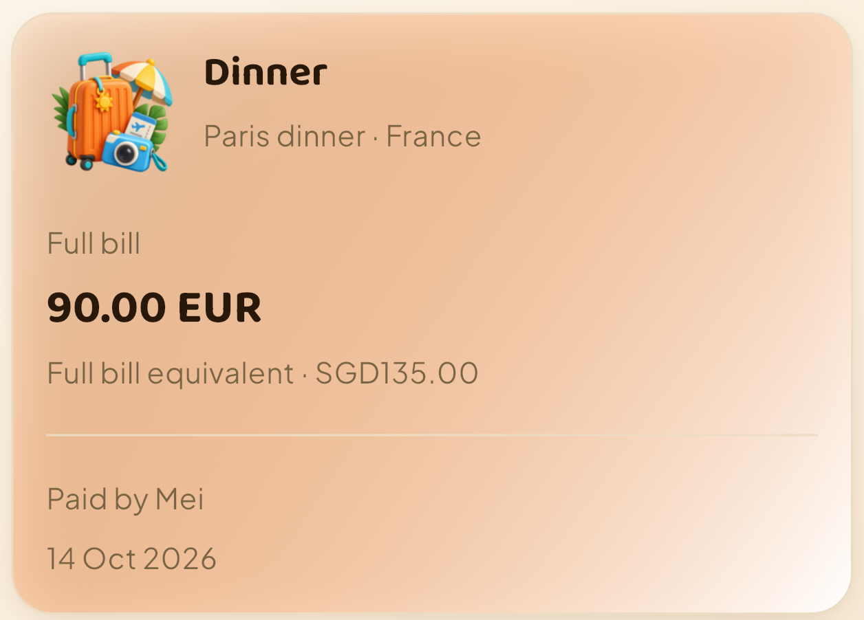 Saved €90 dinner bill paid by Mei, equivalent to S$135 for the full group.